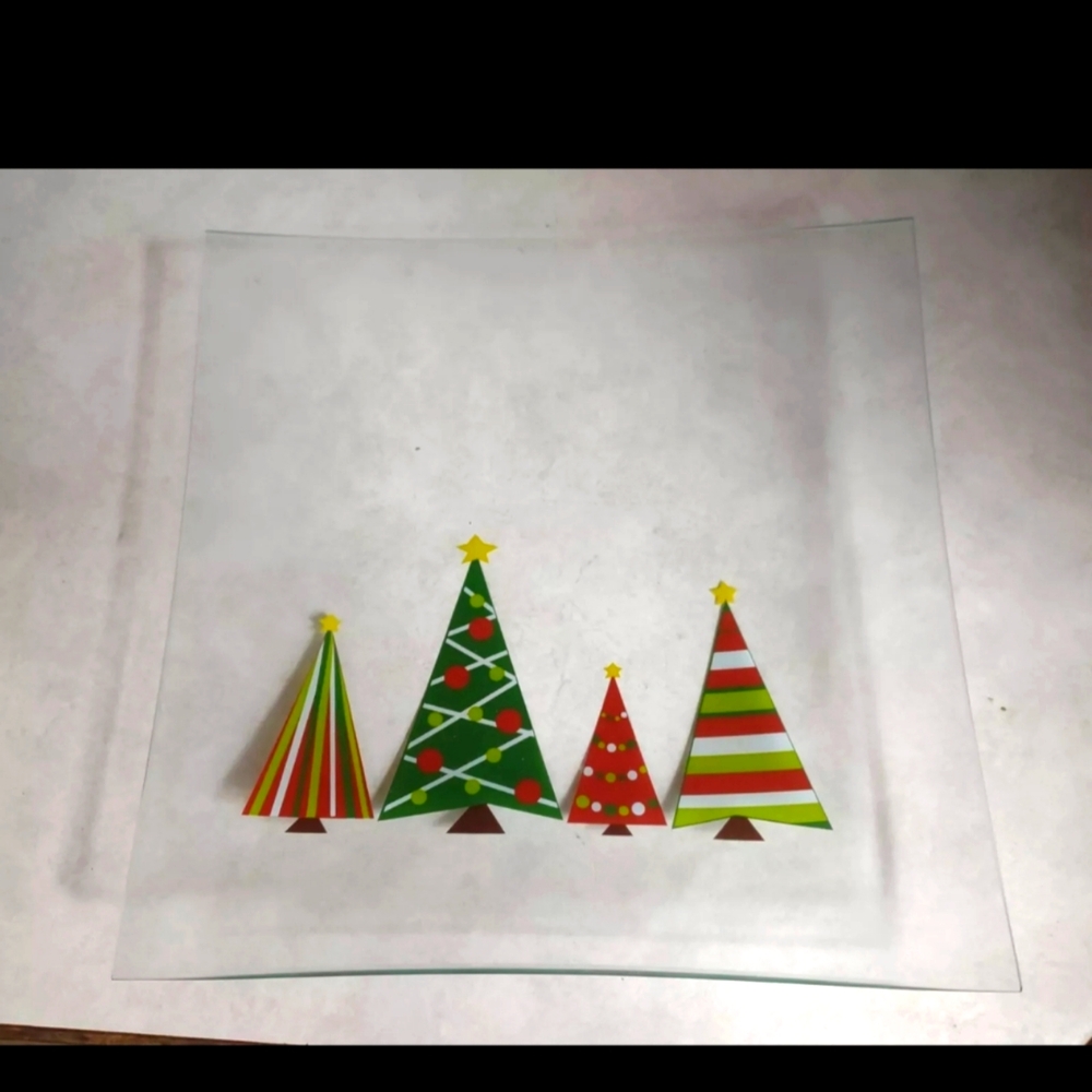 Pampered Chef Christmas Platter 12×12 Vintage Holiday Trees New No Box